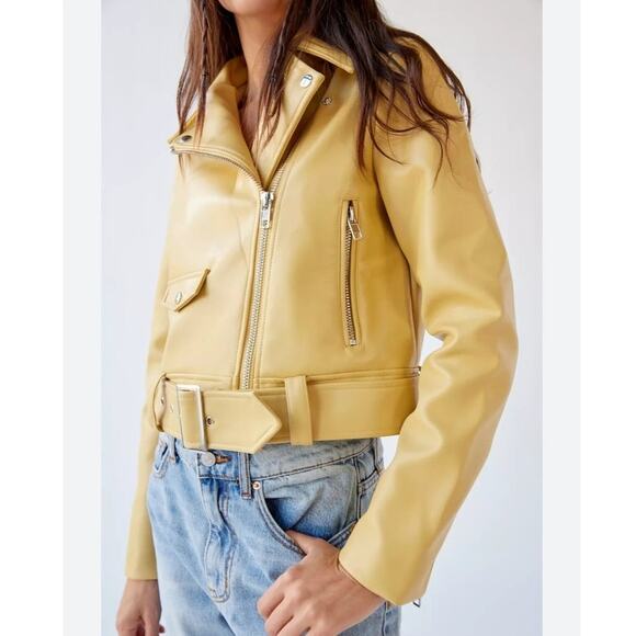 Urban Outfitters Celeste Faux Leather Moto Jacket Sz Small - Picture 1 of 11